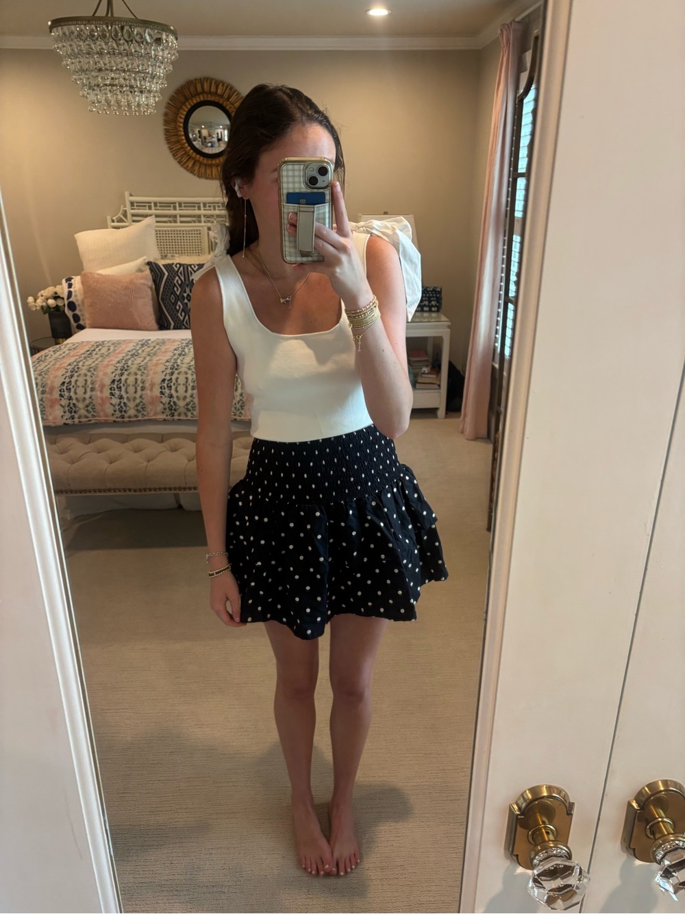 Navy Polka Dot Tiered Mini Skirt - Classic Women's Skirt
